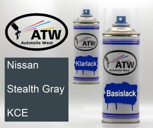 Nissan, Stealth Gray, KCE: 400ml Sprühdose + 400ml Klarlack - Set, von ATW Autoteile West.